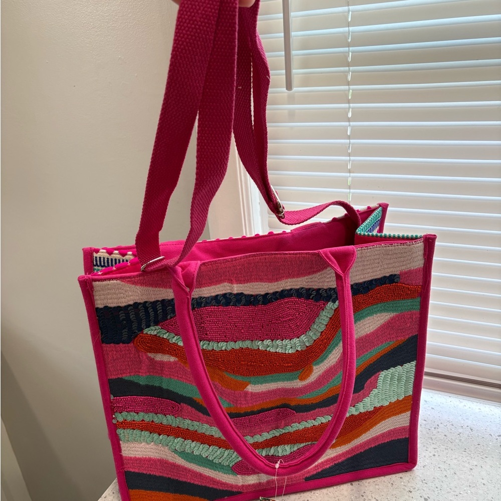 NWT America & Beyond A&B Pink Sand Limited Edition Embellished Tote